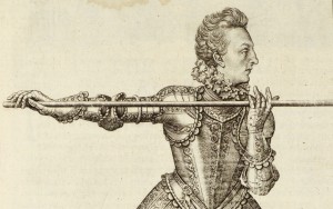 Engraving of Prince Henry, showing him in profile brandishing a spear.