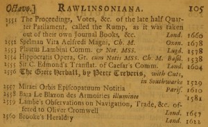 Entry for The grete herball in Rawlinson's catalogue
