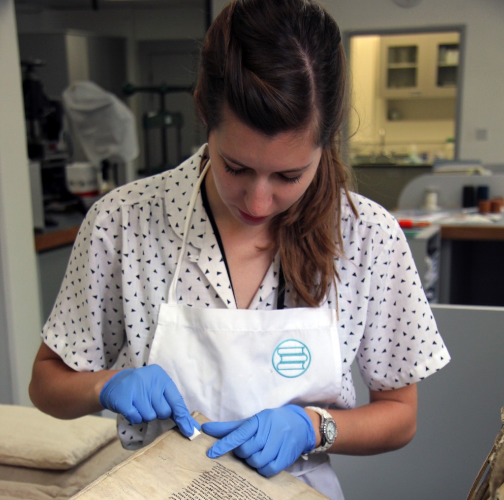 Figure 11. Taking samples of parchment for collagen analysis with BioArCh