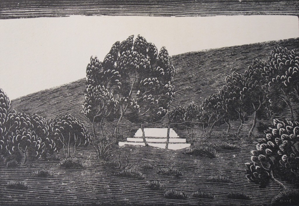 Woodcut illustration of Brooke's grave on Skyros by Phyllis Gardner, from Stanley Casson's 'Rupert Brooke and Skyros' ( Keynes.J.5.25)