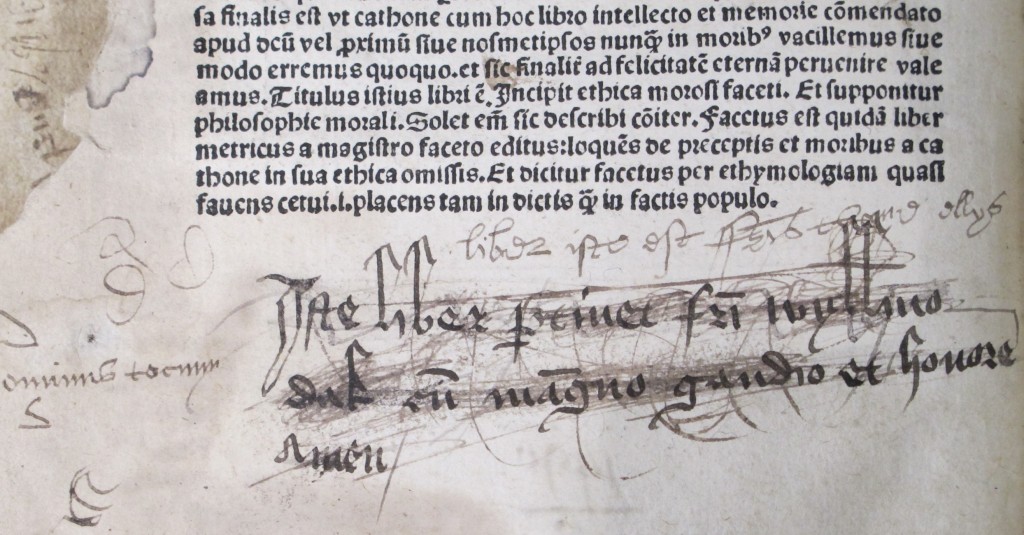 Ownership inscription by William Dakke in Peterborough.Sp.61