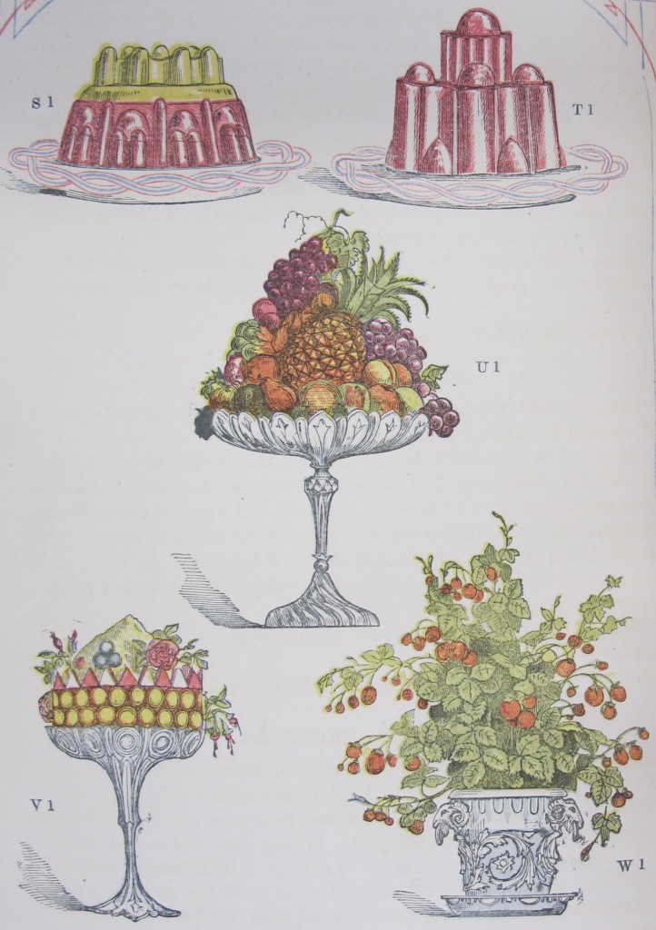 Fruits, jellies and trifle, from the first edition (in monthly parts) of 'Mrs Beeton's book of household management' (S446.d.85.1, item 8)
