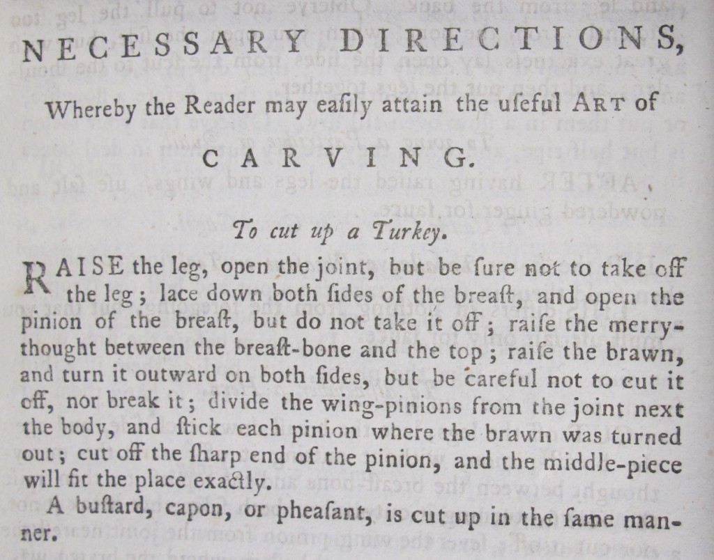 'To cut up a turkey', from the 1784 edition of Hannah Glasse's 'The art of cookery' (SSS.42.15) 