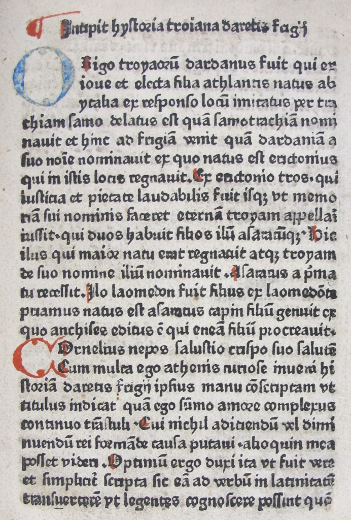 First leaf of Dares Phrygius