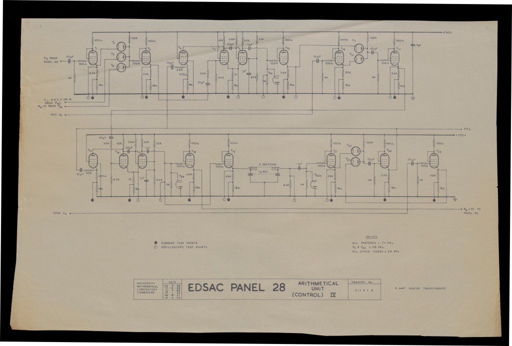 6th version of the diagram for EDSAC Panel 28, 1953 (UA COMP.22)