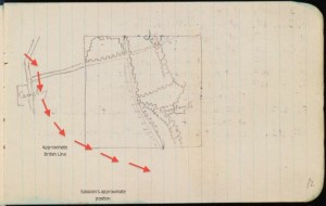 Map from Sassoon's journal, 26 June-12 Aug 1916 (CUL MS Add. 9852/1/7)