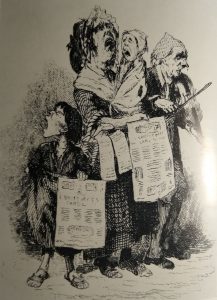 Cartoon of street carol singers