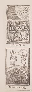 Two crude religious woodcuts
